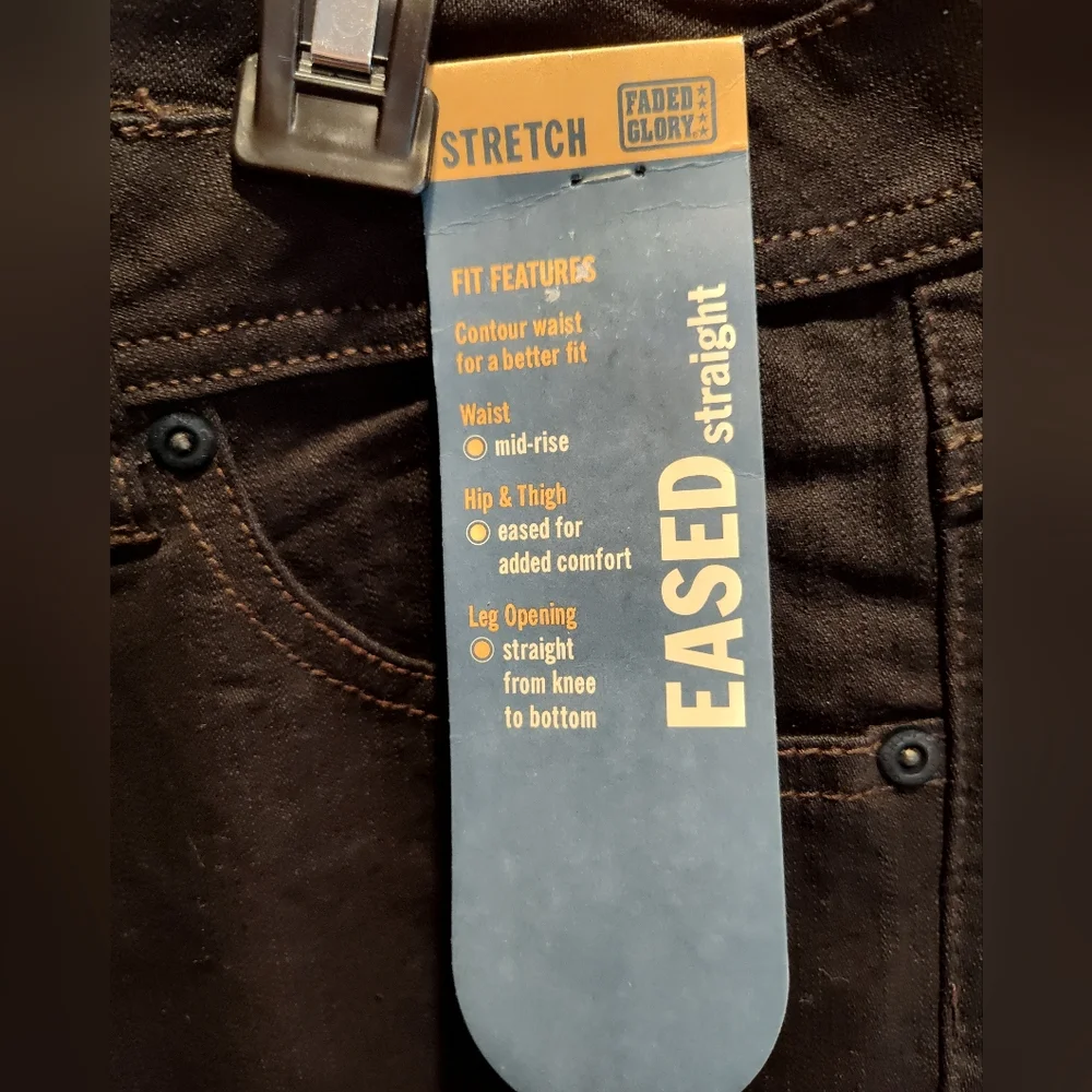 NWT Womens Faded Glory Black Jeans, 14 Petite, Straight Leg Eased - Picture 4 of 7